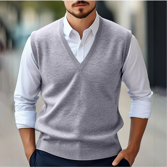 Herren Pullover ohne Ärmel mit V-Ausschnitt - grau