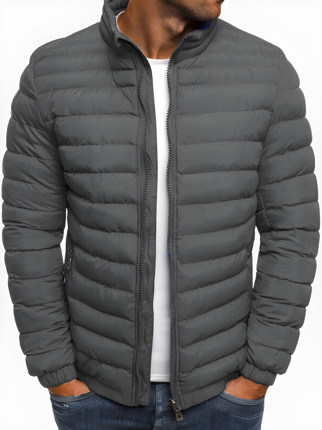 Herren Steppjacke im Übergangsstil mit Steppnähten - grau