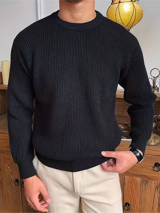 Strickpullover Herren mit Rundhals im Casual Look - schwarz