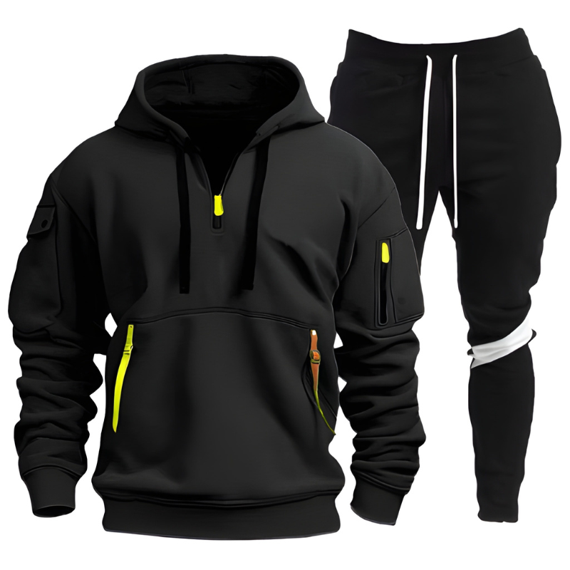 Herren Set mit Kapuzensweatshirt und Jogginghose - schwarz