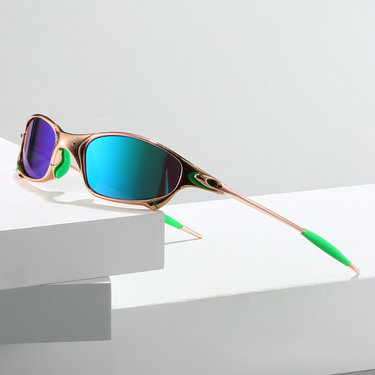 Herren Sonnenbrille mit verspiegelten Gläsern und Metallrahmen - grün