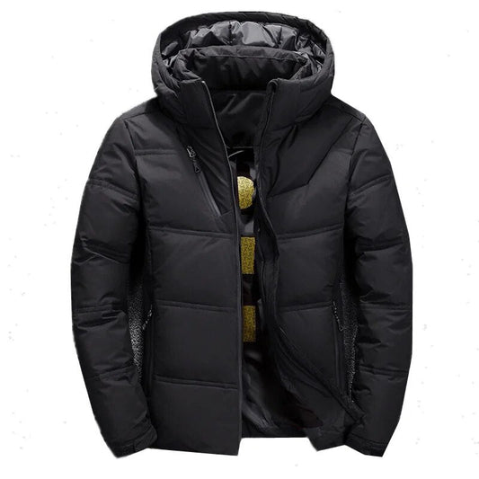 Herren Skijacke als Winterparka mit Kapuze - schwarz