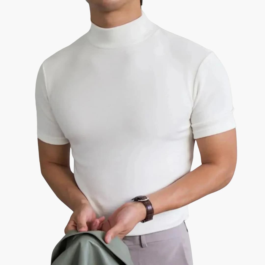 Herren T-Shirt im Slimfit mit Rollkragen - weiß