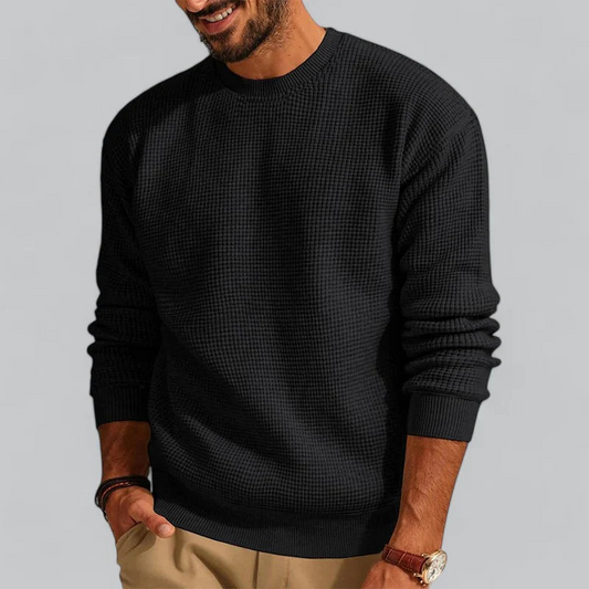 Herren Strickpullover mit Rundhals und langen Ärmeln - schwarz