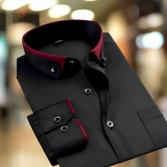 Herren Langarmhemd im Slim Fit mit Streifenmuster - schwarz