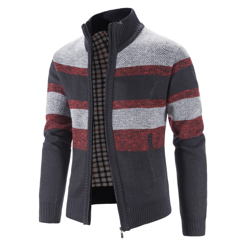 Herren Strickjacke im Regular Fit mit Stehkragen - rot-1