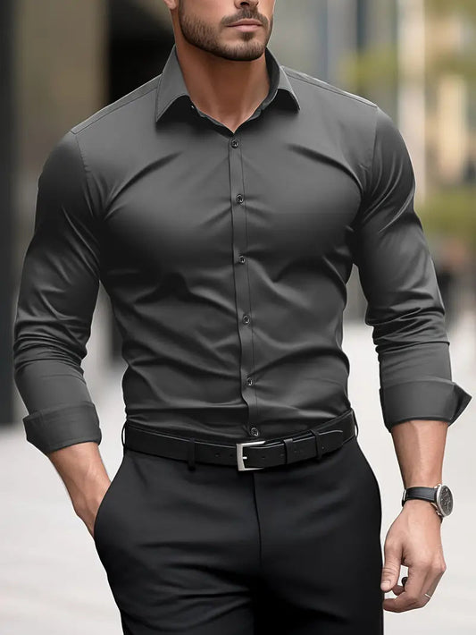 Herren Hemd Slim Fit mit langen Ärmeln und Knöpfen - grau