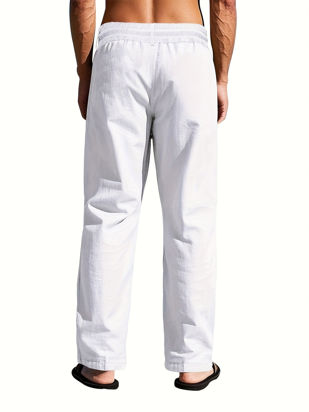Herren Leinenhose mit Kordelzug und mehreren Knöpfen