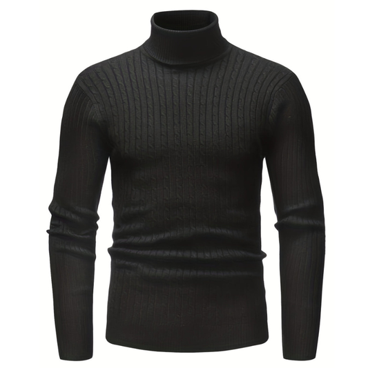Herren Rollkragenpullover mit Strickdesign - schwarz