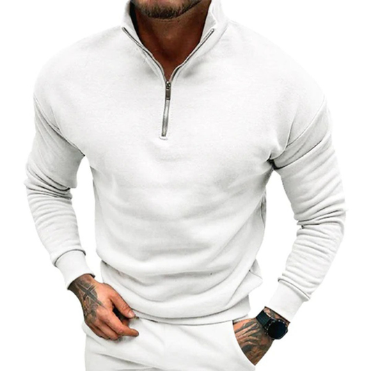 Herren Pulli mit Halb-Reißverschluss - weiß