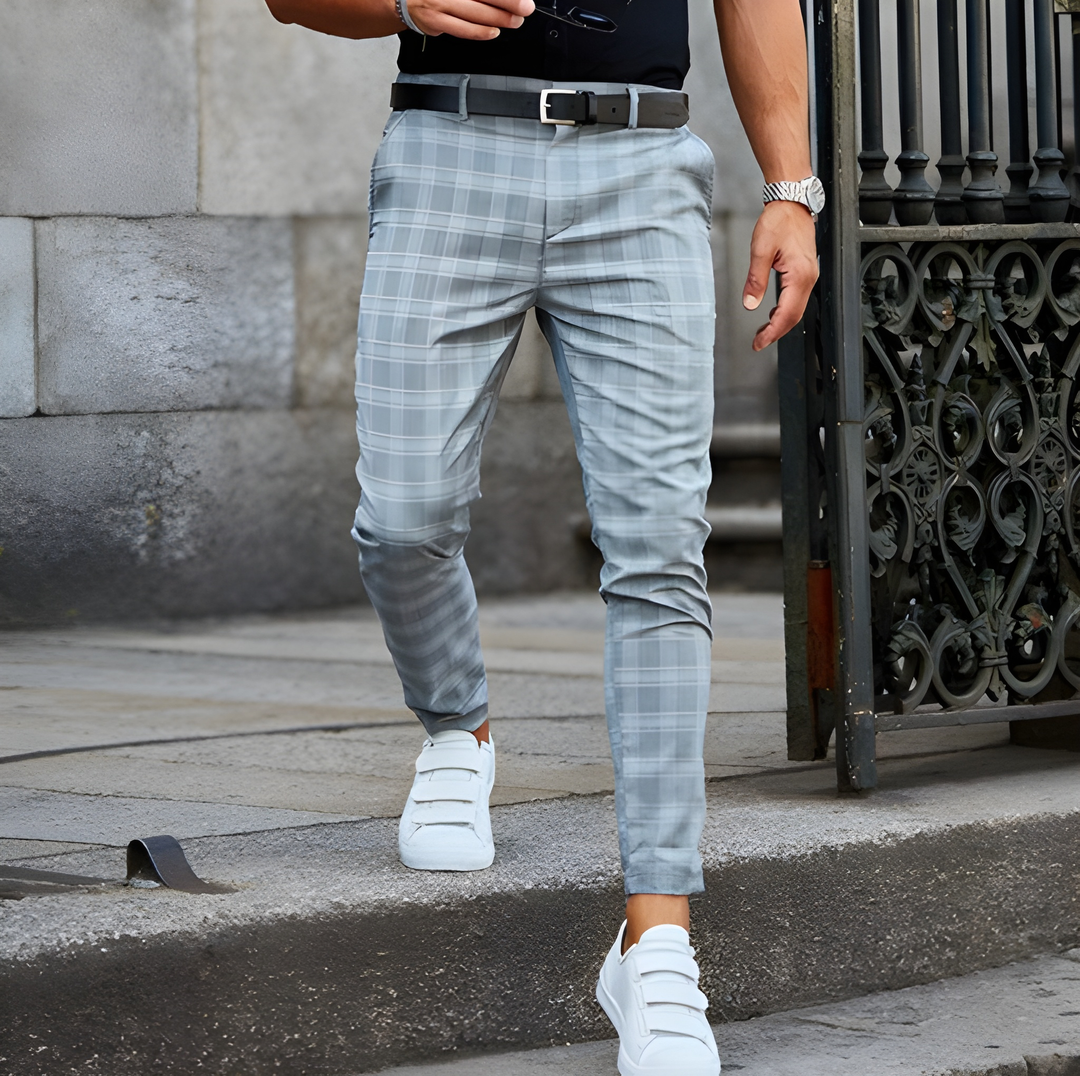 Herren Hose im Slim Fit mit Karomuster - blau