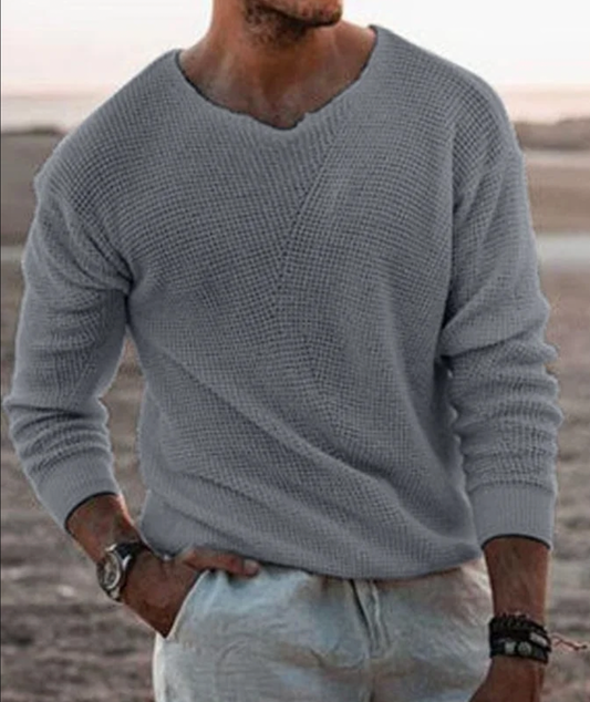 Herren Pullover aus Strick mit V-Ausschnitt - grau