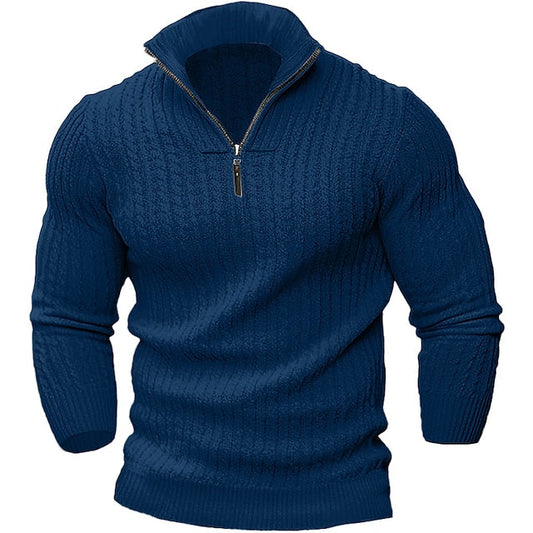 Herren Strickshirt mit Half-Zip-Kragen und Strukturmuster - blau