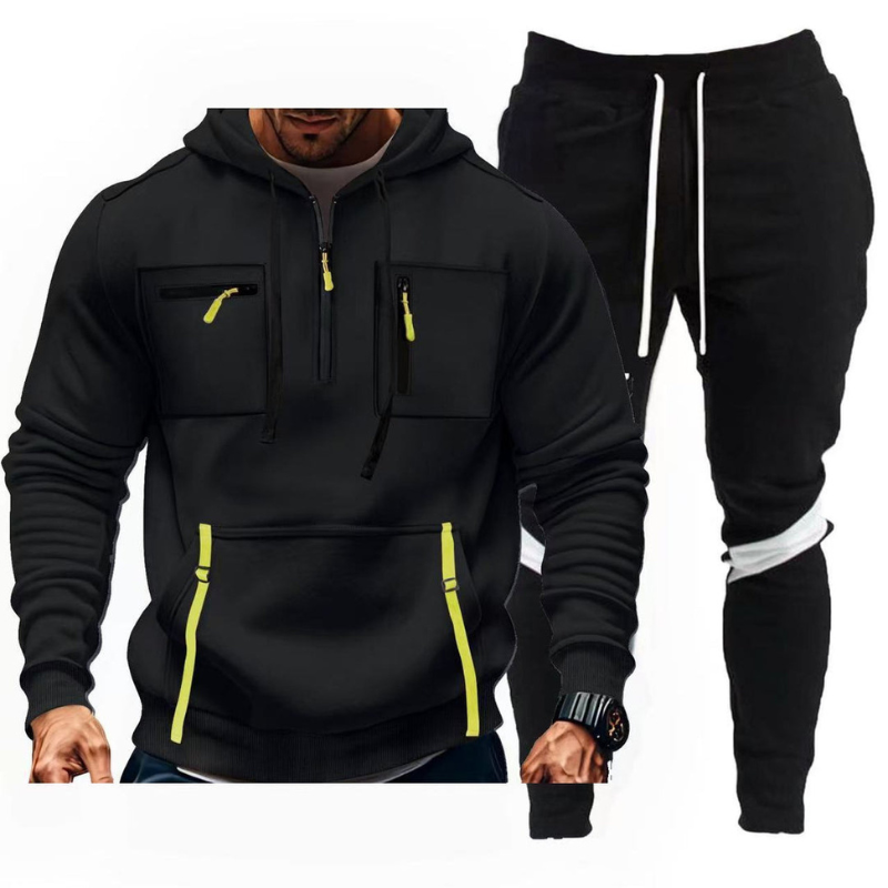 Herren Sportset mit Kapuzenpullover und Jogginghose - schwarz