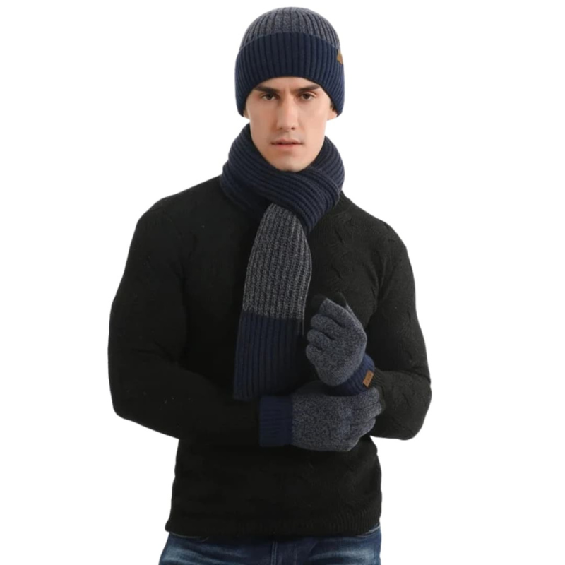 Herren Set mit Mütze, Schal und Handschuhen - blau