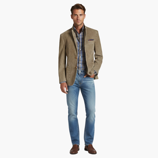Herren Winterjacke mit Revers und Knöpfen - gemüse