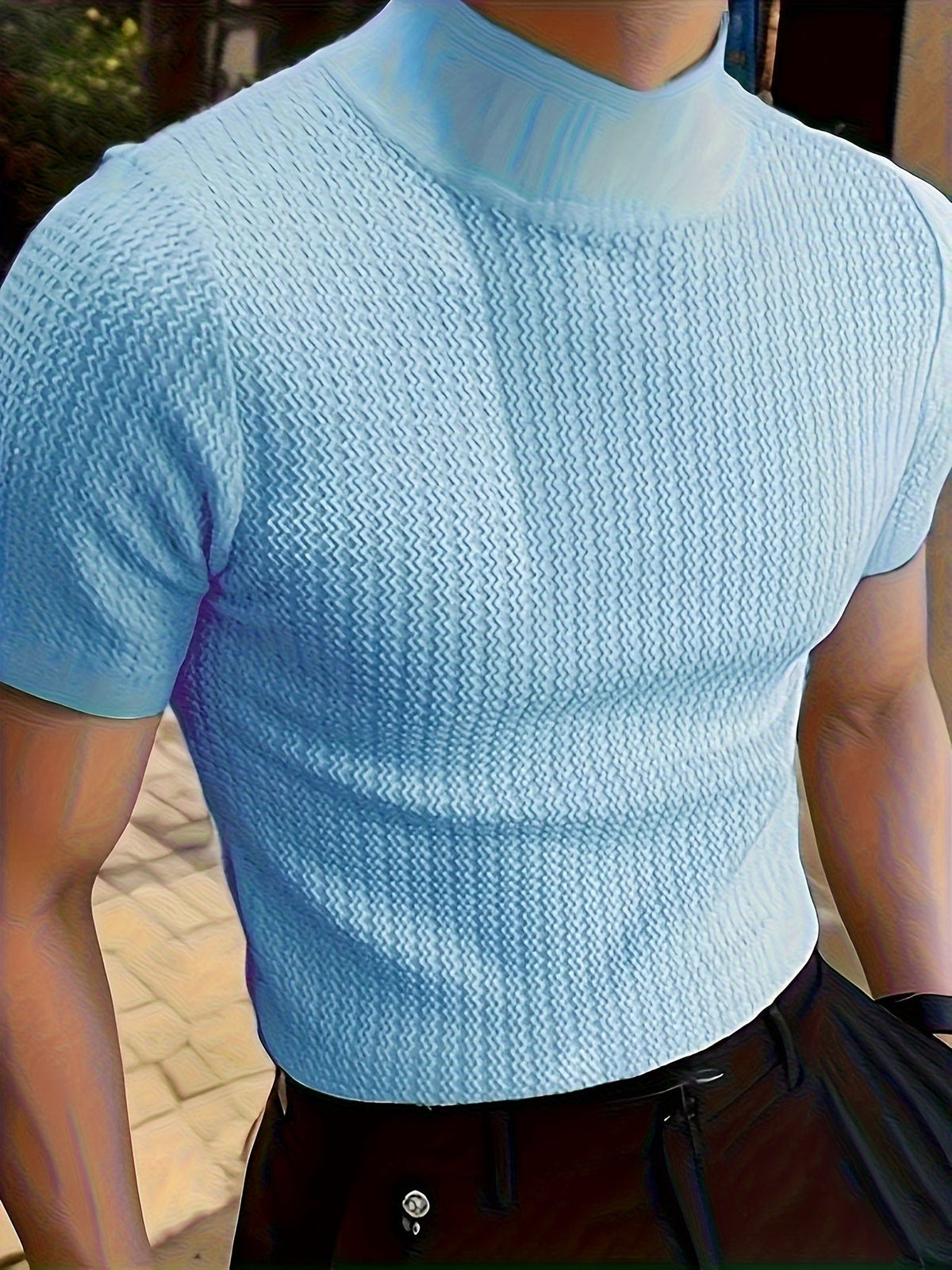 Herren Strickshirt im Slim Fit mit Strukturdesign - himmelblau