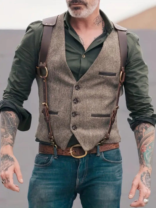 Herren Weste im Patchwork-Design mit Wendefunktion - braun