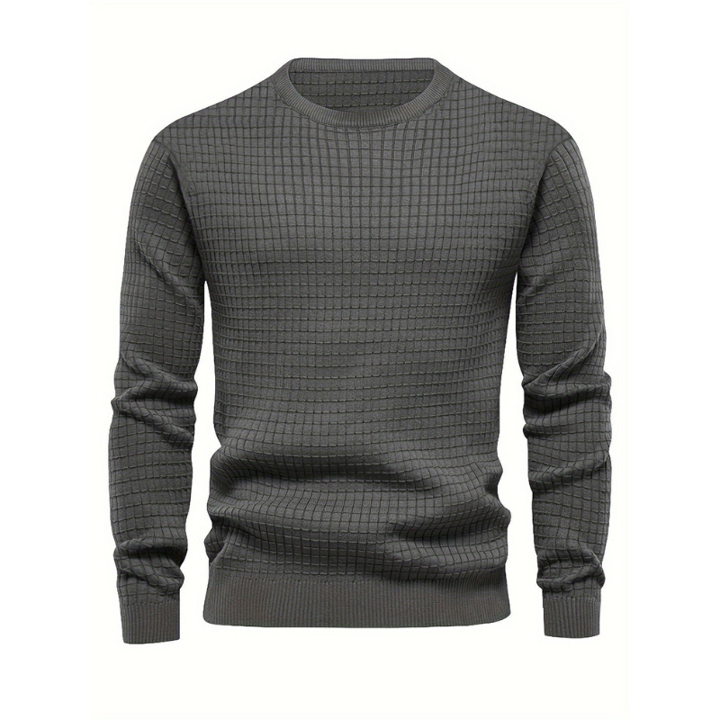Herren Sweatshirt mit Waffelmuster und Rundhals - grau