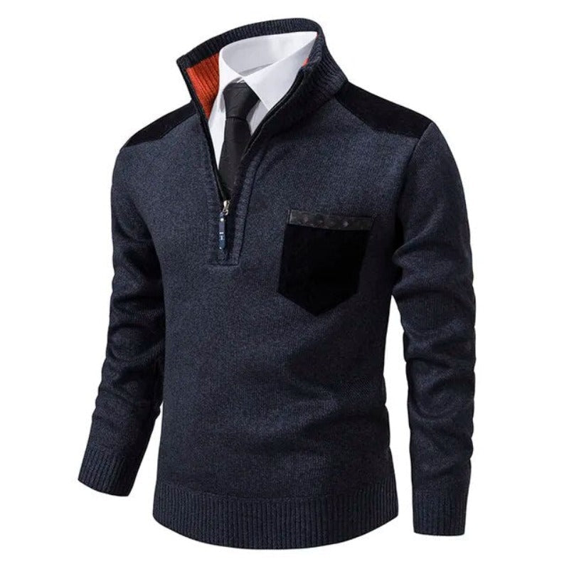 Herren Strickpullover mit Rollkragen und Reißverschluss - blau