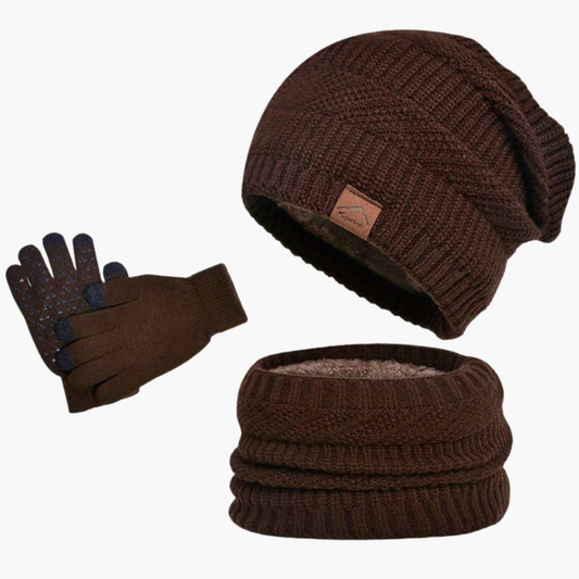 Herren Winterset mit Mütze, Schal, Handschuhen - kaffee