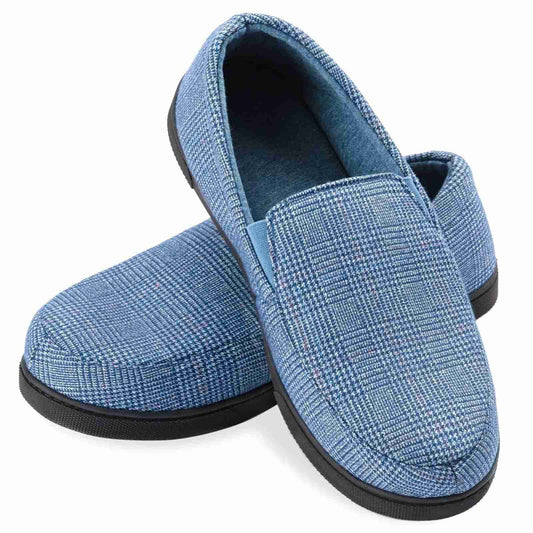 Hausschuhe Herren mit Karomuster - blau