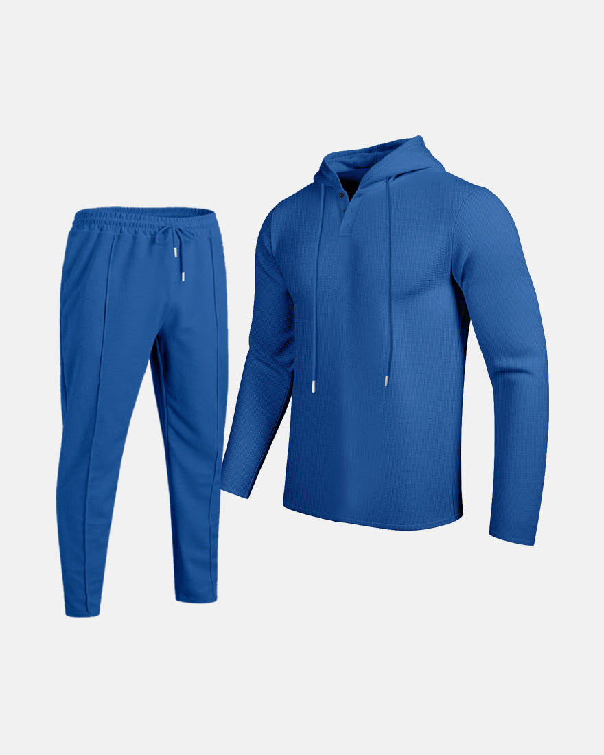 Herren Set aus Kapuzen-Sweatshirt und Kordelzughose - blau