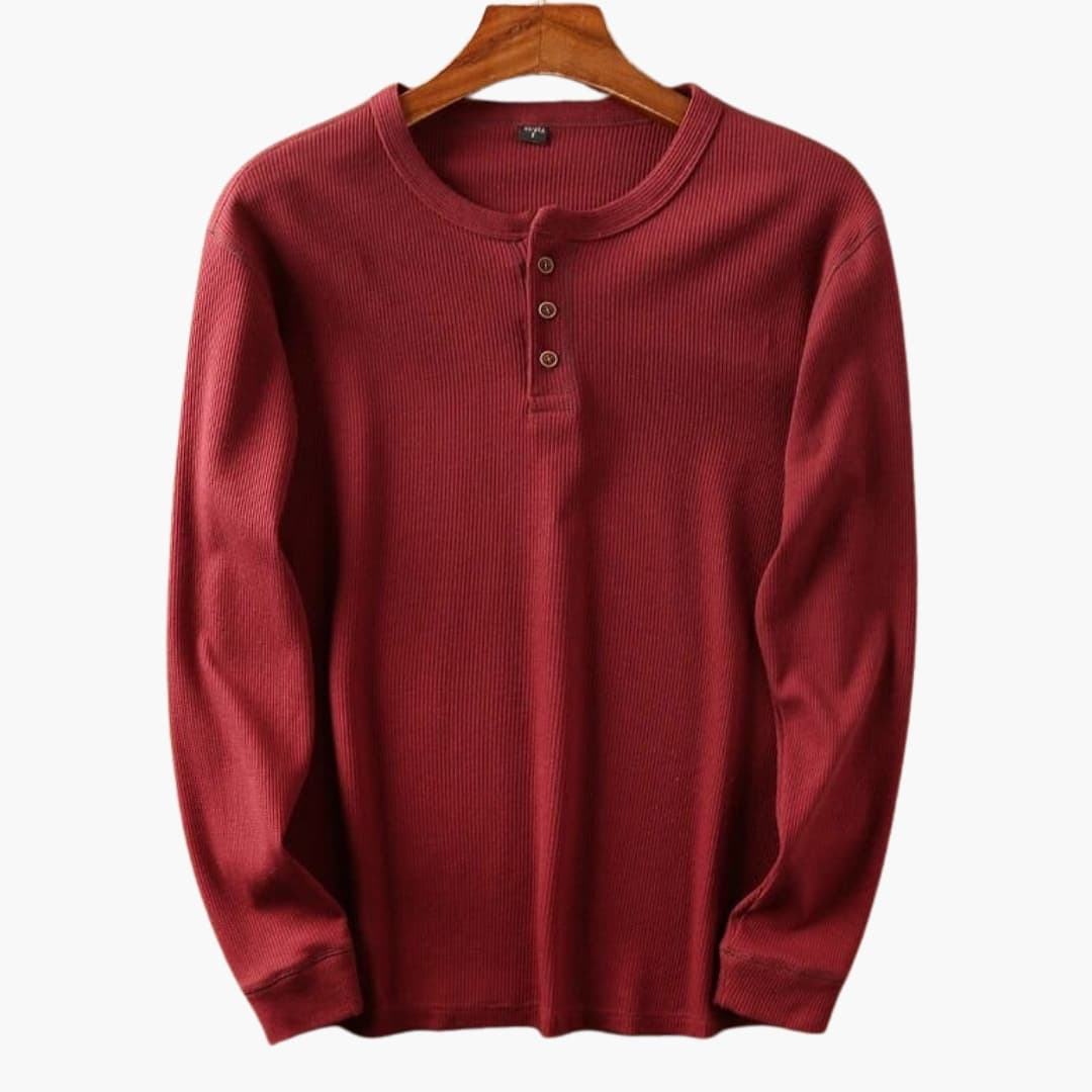 Herren Longsleeve im Straight Schnitt mit Knöpfen - rot