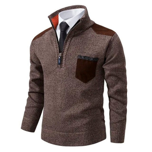 Herren Strickpullover mit Rollkragen und Reißverschluss - braun