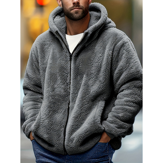 Herren Daunenjacke mit Kapuze und Taschen - grau