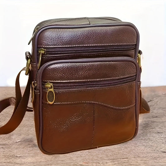 Herren Tasche kompakt im klassischen Stil mit Reißverschluss - rot-braun