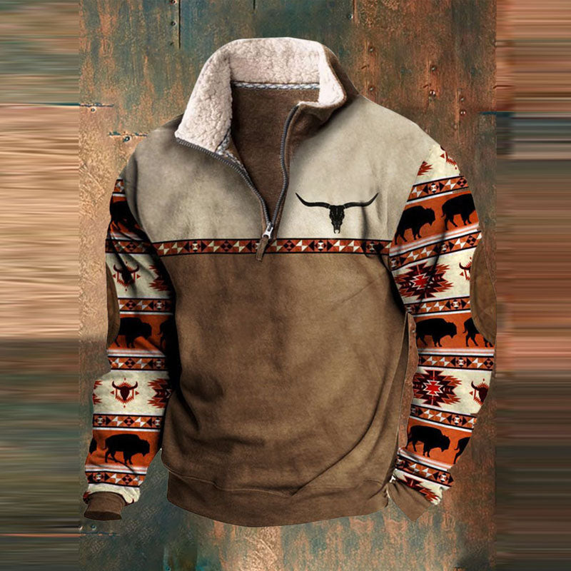Pullover Herren mit Print im Casual Look - dunkel braun