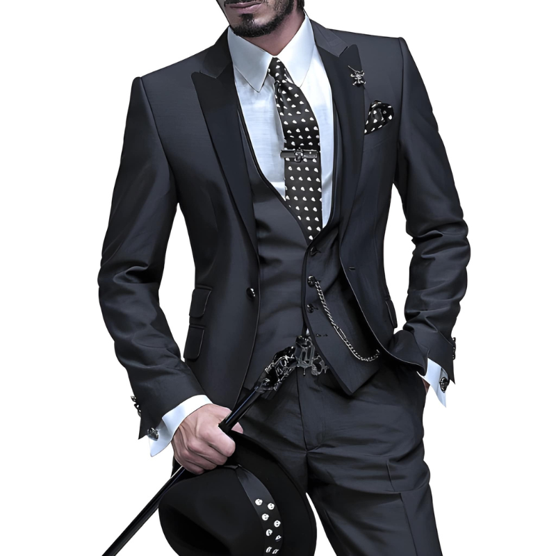 Herren Anzug Set mit Sakko und Hose - schwarz
