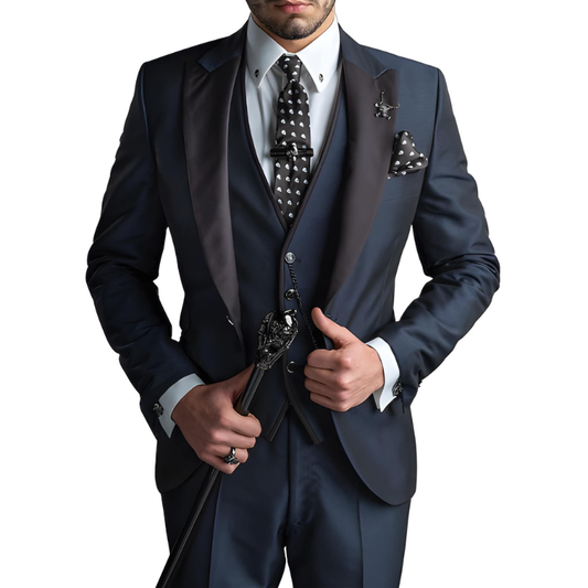 Herren Anzug Set mit Sakko und Hose - marineblau