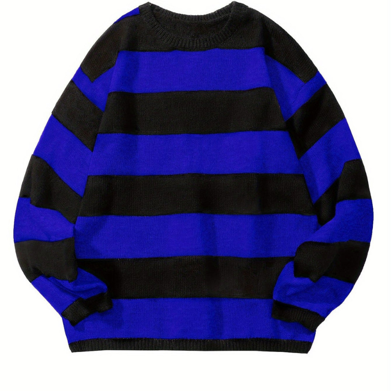 Herren Pullover mit Retro Streifen und Rundhals