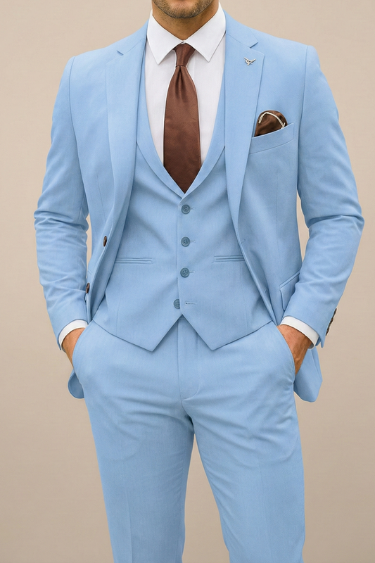 Herren Anzug Woven Fabric Notch Lapel Slim Fit – Hochzeit - Hellblau