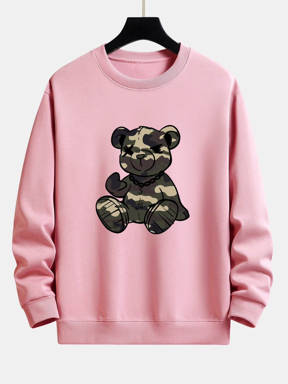 Herren Camouflage Teddy Bär Grafik Sweatshirt in hellrosa, Entspannter Schnitt