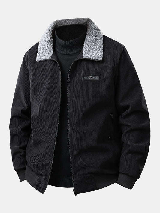 Herren Cordury Jacke mit Teddy-Futter in schwarz, Reguläre Passform