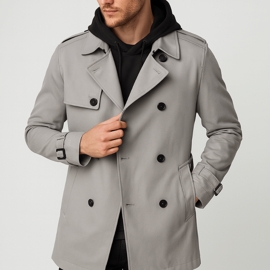 Herren Doppelreiher Trenchcoat - Klassischer Herbstmantel