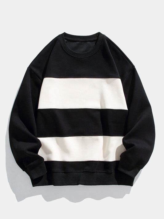 Herren Farbblock Sweatshirt – Entspannte Passform mit Streifen - Schwarz