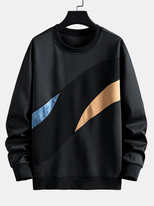 Herren Farbblock Sweatshirt mit geschwungenen Kontrastpaneelen – Relax - Schwarz