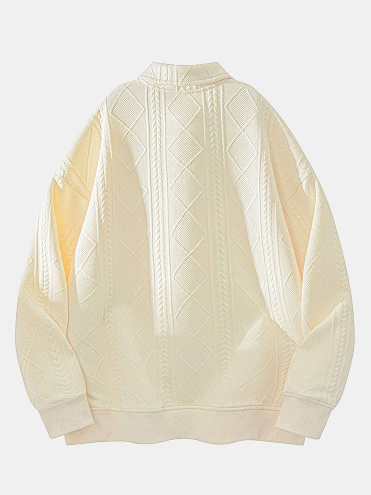 Herren Geometrisches Jacquard Polokragen Sweatshirt in creme, Strukturierter D
