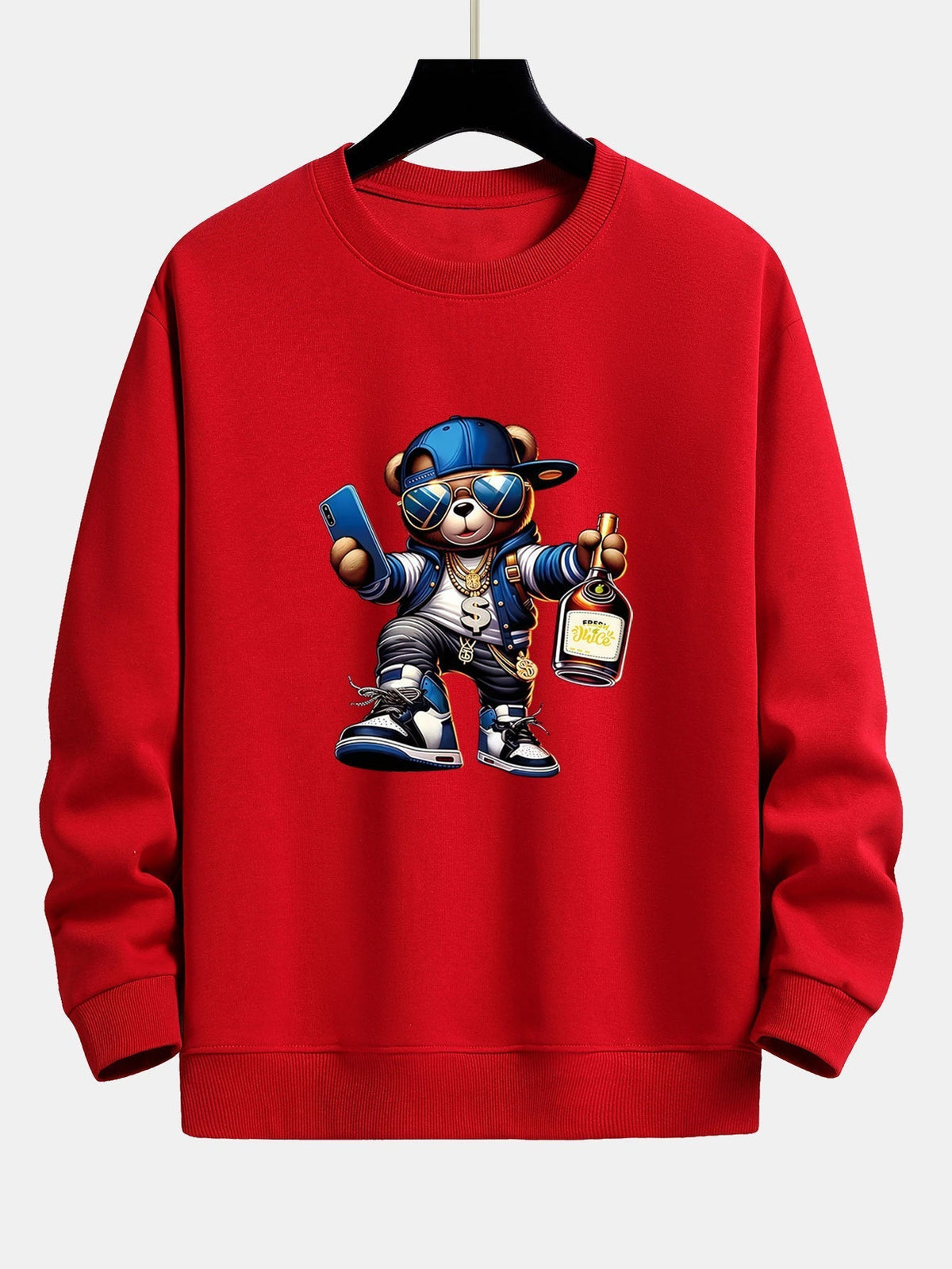 Herren Hip-Hop Teddy Grafik Sweatshirt – Relaxed Fit Streetwear - Rot
