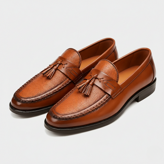Herren Leder Loafer mit Quasten - Klassischer Slip-On - Braun