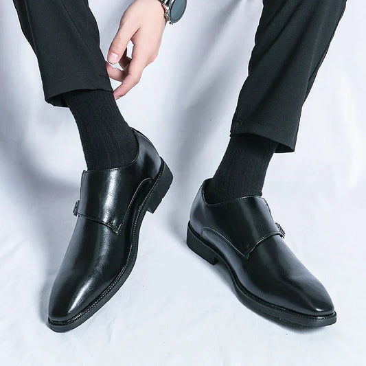 Herren Leder Monkstrap Schuhe in schwarz, Eleganter Business Look