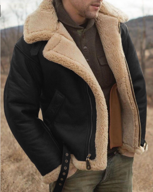 Herren Lederjacke Pilotenstil in schwarz, Klassisch & Zeitlos