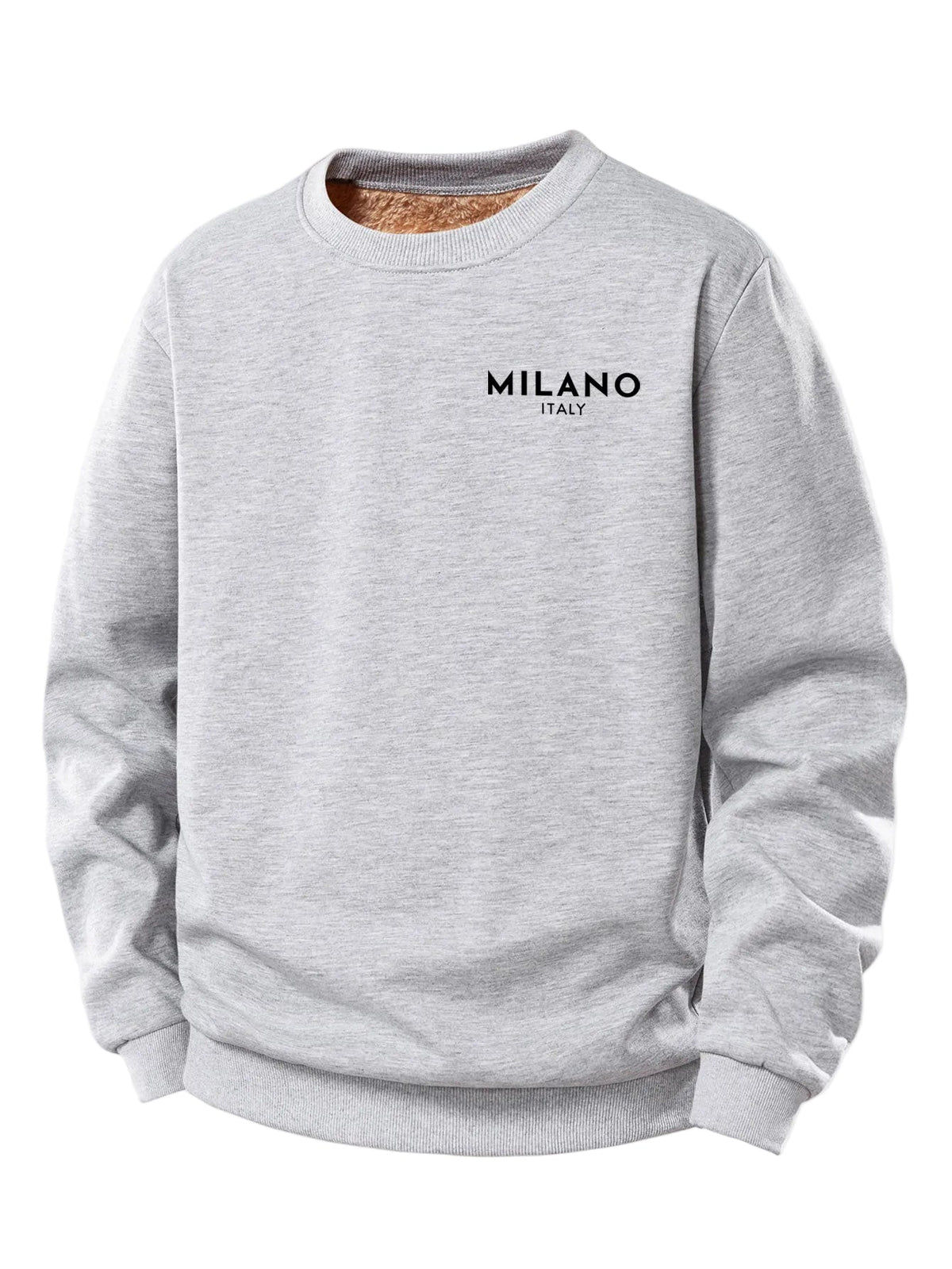 Herren Milano Print Fleece Sweatshirt – Regular Fit Crew Neck - Hellgrau