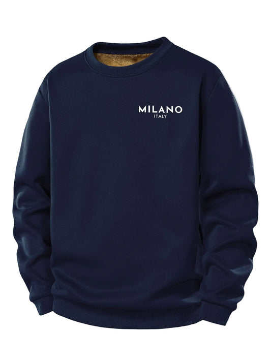Herren Milano Print Fleece Sweatshirt – Regular Fit Crew Neck - Marineblau