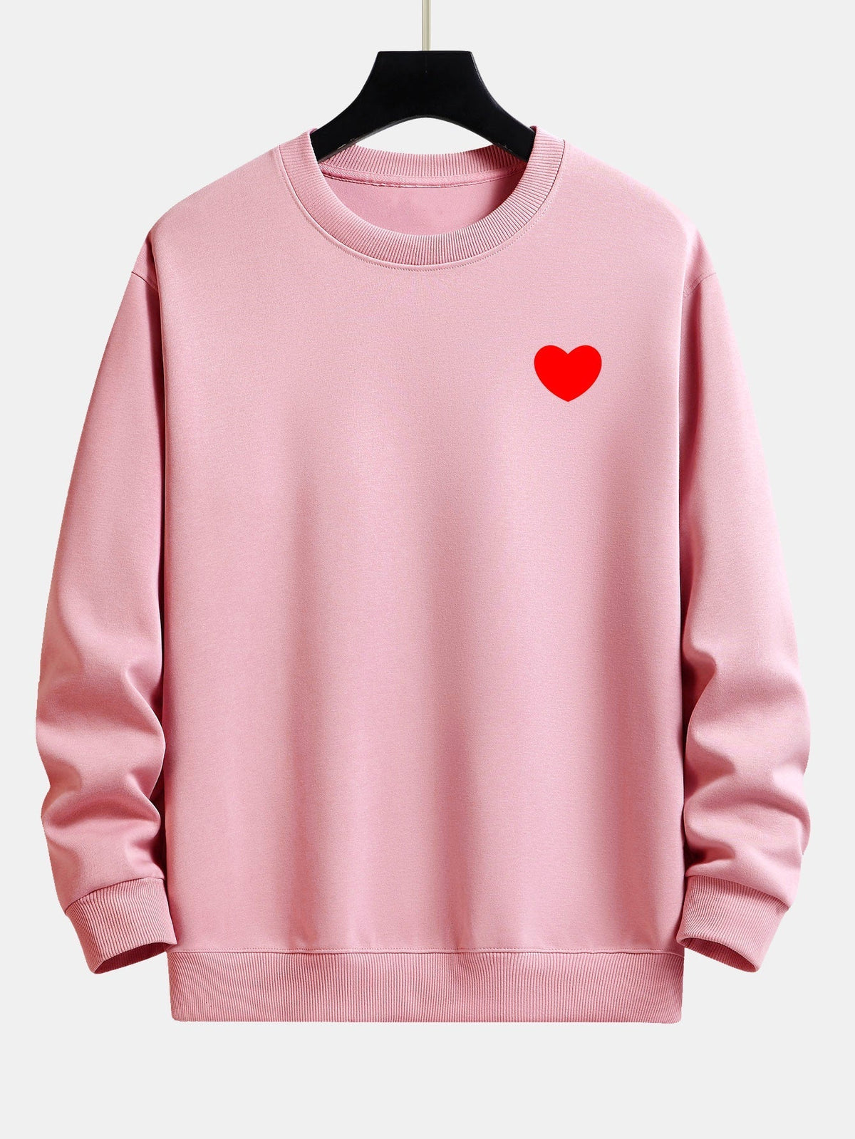 Herren Minimalist Herzprint Sweatshirt – Relaxed Fit Baumwollmischung - Hellrosa