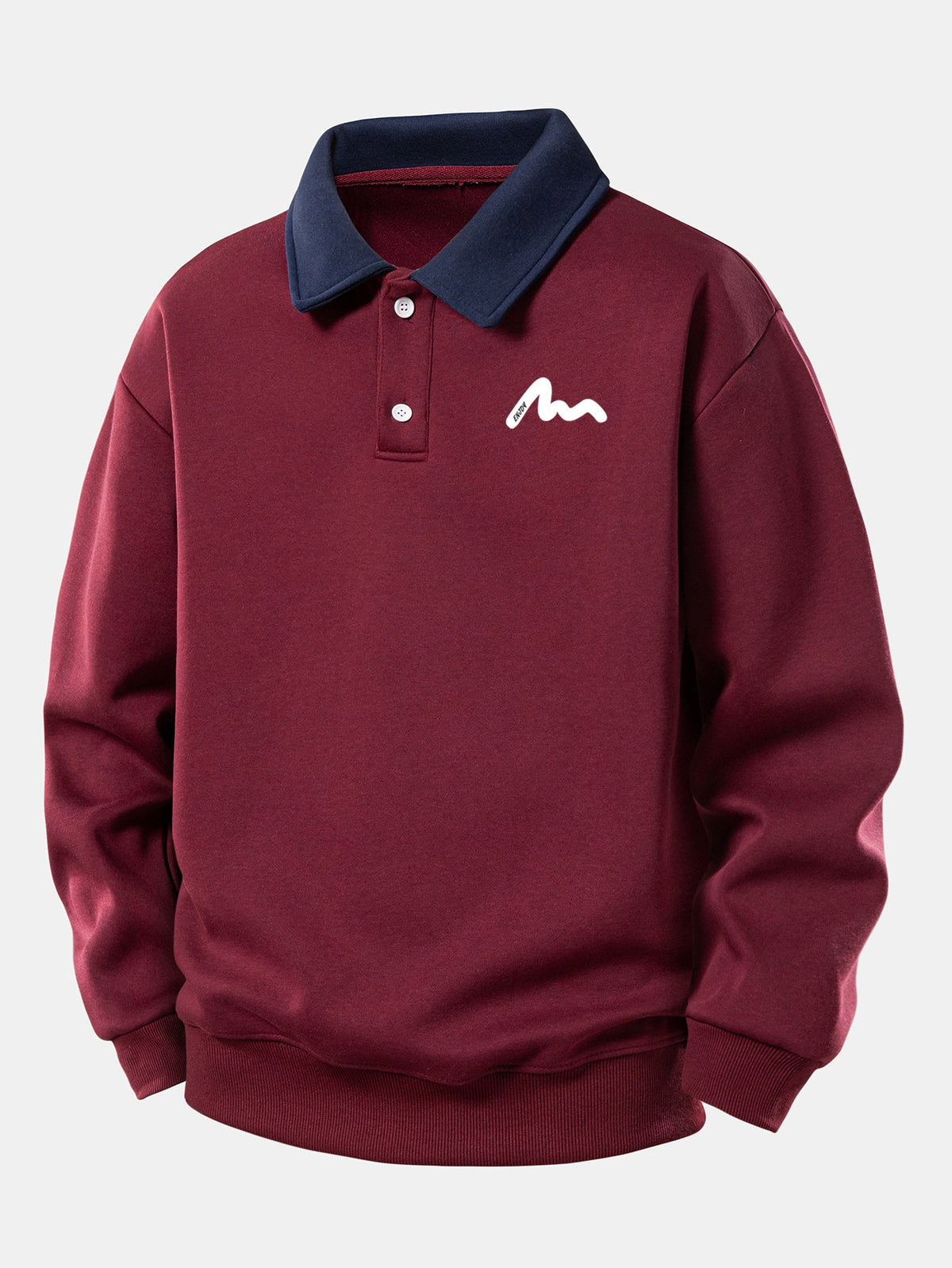Herren Polokragen Sweatshirt – Entspannte Passform Baumwollmischung - Weinrot